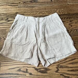 Tan linen high waisted Free People elegant classic loose shorts with pockets